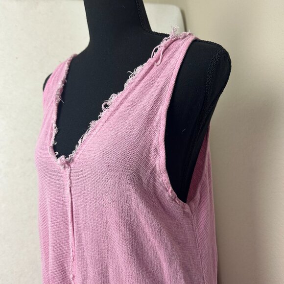 Brand Bazar dress pink‎ sz M/L Linen blend Sleeveless Loose Maxi Raw Edge Italy - Picture 4 of 8